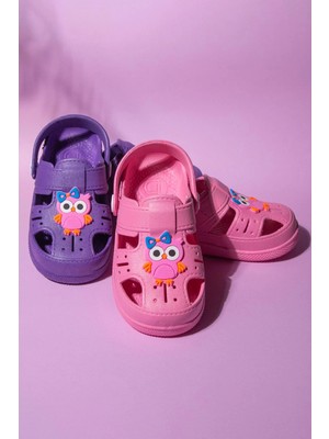 The Red Kids 2 Adet Baykuş Figürlü Kaydırmaz Yumuşak Taban Terlik Mor-Pembe