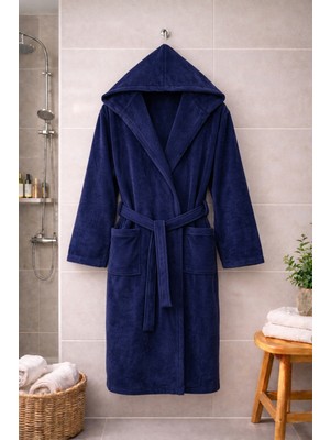 MySoft Home Kadife Kapüşonlu Bornoz  %100 Pamuk