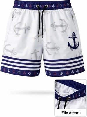Trend Cojans Deniz Şortu Fermuarlı Cepli File Astarlı Hızlı Kuruyan Premium - Beyaz
