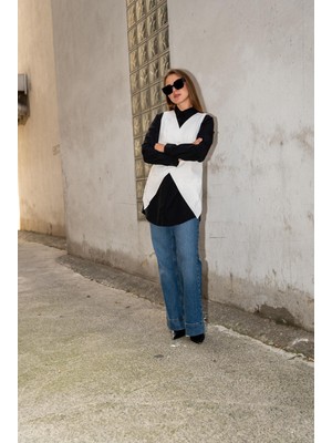 Vor Nişantaşı Kadın Tasarım Asimetrik Kesim Sırtı Dekolteli Yelek