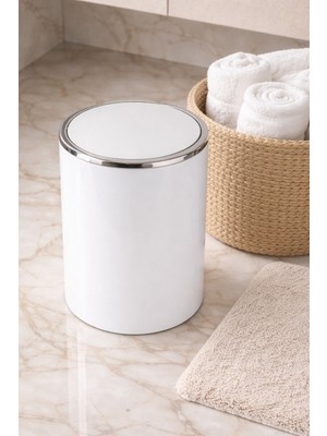 PremiumPort Primanova Lenox 6l Beyaz Akrilik Kapaklı Banyo/mutfak Çöp Kovası