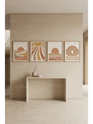 Tontilika Toprak Tonları Soyut Sanat 4’lü Ahşap Çerçeveli Tablo Seti