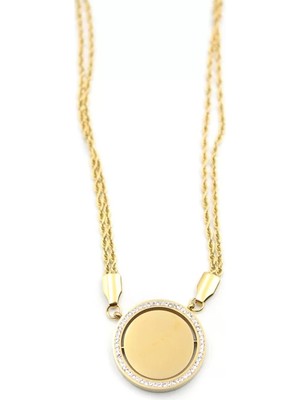 Die Grup Taşlı Plaka Kolye - Altın