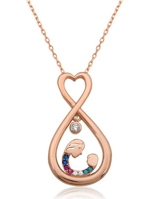 Elwes 925 Ayar Gümüş Sonsuz Kalpli Anne Çocuk Kolyesi