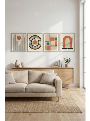 Tontilika Modern Soyut Altın Dokunuşlu 4’lü Ahşap Çerçeveli Tablo Seti