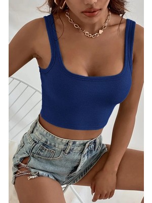 Modenya Kadın Lacivert Kalın Askılı Crop Top Büstiyer