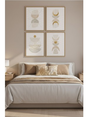 Tontilika Altın Geometrik Formlar 4’lü Dekoratif Ahşap Çerçeveli Tablo Seti – Geometrik Tema Dekor