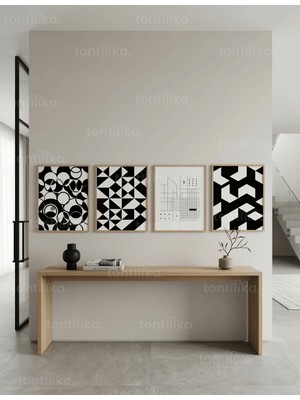 Tontilika Modern Soyut Geometrik 4’lü Ahşap Çerçeveli Tablo Seti