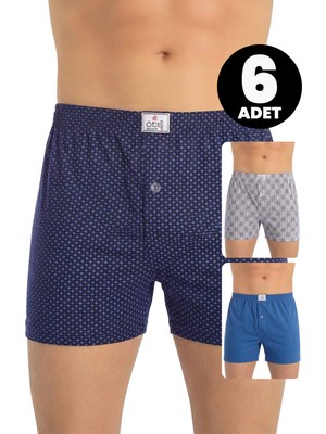 Öts 6'lı Erkek Boxer Desenli, Düğmeli (%100 Pamuk)