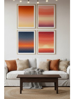 Tontilika Gün Batımı Renkleri 4’lü Ahşap Çerçeveli Tablo Seti - Modern Salon Dekoru