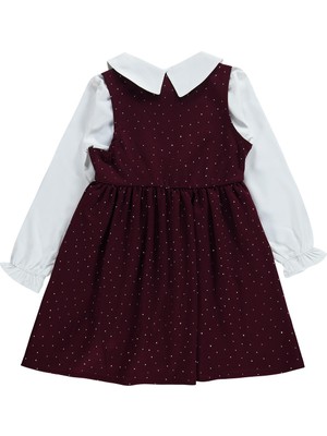 Civil Girls Taş Baskılı 6-9 Yaş Elbise - Bordo