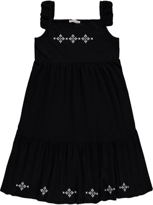 Civil Girls Fırfır Kollu Nakışlı 10-13 Yaş Elbise - Siyah
