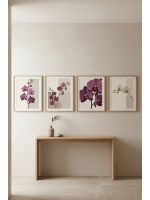 Tontilika Minimalist Orkide 4’lü Ahşap Çerçeveli Tablo Seti