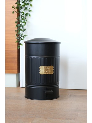PremiumPort Siyah Metal Kapaklı 16 Litre Galvaniz Pedallı Çöp Kutusu