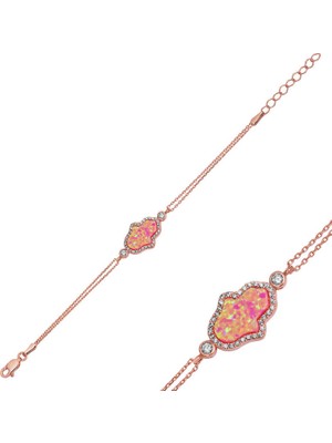 Elwes Gümüş Rose Pembe Opal Fatma Ana Eli Bileklik
