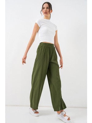 Trend Cojans Beli Lastikli Bol Paça Pantolon 30087 - Haki