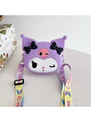 Mor Kuromi Figürlü Mini Çanta Kız Çocuk Bebek Omuz Askılı Para Cüzdanı Crossbody Çanta