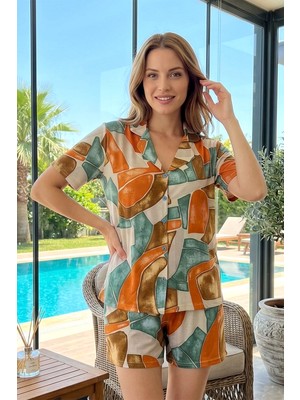 Remsa Kadın Desenli Kısa Kol Saphire Pijama Takımı 0597 Turuncu