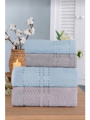Mela Home Örgü Desenli 4'lü Banyo Havlu Seti - Hamam Seti - Çeyizlik - Hediyelik %100 Pamuk