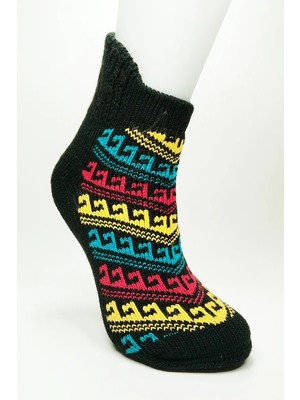 Die Grup Kalın Kışlık Kadın Soket Çorap Yünlü Havlu Ev Giyim Patik  Desen 1 Siyah