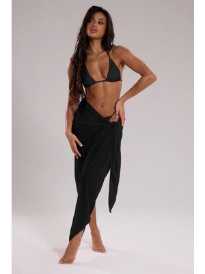 Modenya Kadın Siyah Bodrum Stili Bağlama Detaylı 150X75 Pareo