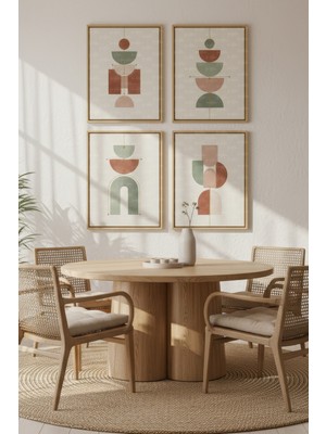 Tontilika Geometrik Soft Formlar 4’lü Dekoratif Ahşap Çerçeveli Tablo Seti – Minimal Tema