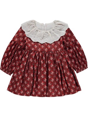 Obelia Dantel Yaka Kolları Lastikli 2-5 Yaş Elbise - Turuncu