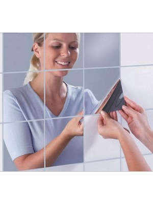 Elwes Yapışkanlı Dekoratif Folyo Ayna Kare ( 9 Adet ) Makyaj Aynası