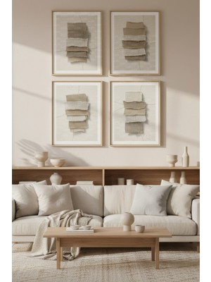 Tontilika Dokulu Soyut Katmanlar 4’lü Dekoratif Ahşap Çerçeveli Tablo Seti – Soyut Tema Dekor