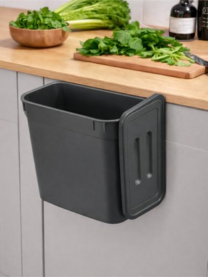 PremiumPort 7 Lt Antrasit Mutfak Tezgahı ve Dolap Askılı Çöp Kutusu