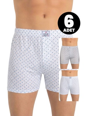 Öts 6'lı Erkek Boxer Desenli, Düğmeli (%100 Pamuk)
