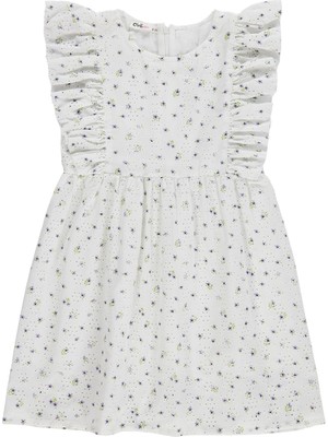 Civil Girls Çiçek Baskılı 6-9 Yaş Elbise - Kırık Beyaz