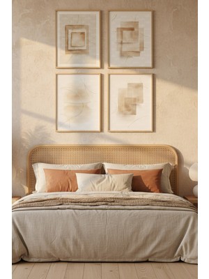 Tontilika Bej Minimal 4’lü Dekoratif Ahşap Çerçeveli Tablo Seti – Modern Dekor