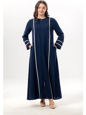 Eliş Şile Bezi Uzun Kol Gülfem Fermuarlı Yazlık Şile Bezi Ferace Lacivert Lcvt