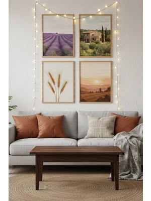 Tontilika Toskana Manzarası 4’lü Ahşap Çerçeveli Tablo Seti - Modern Salon Dekoru