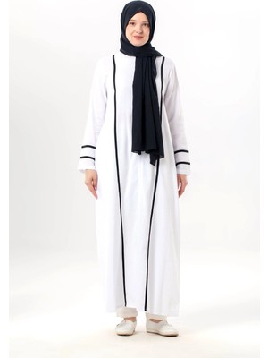 Eliş Şile Bezi Uzun Kol Gülfem Fermuarlı Yazlık Şile Bezi Ferace Beyaz Byz