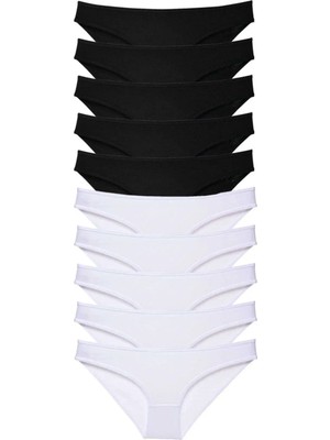 Die Grup 10 Adet Eko Set Likralı Kadın Slip Külot Siyah Beyaz