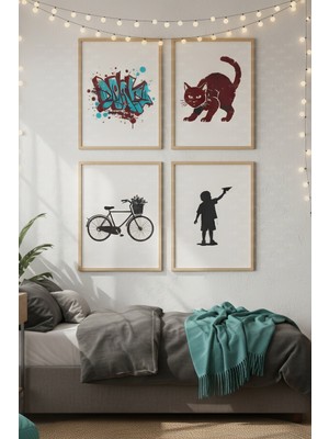 Tontilika Şehir Sokakları 4’lü Ahşap Çerçeveli Tablo Seti - Modern Genç Odası Dekoru