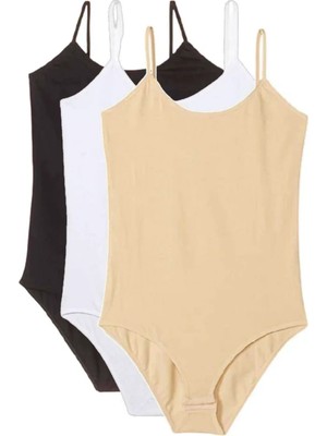 Die Grup 3 Adet Ip Askılı Kadın Çıtçıtlı Body Siyah Beyaz Ten