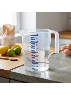 Veloxa 5 Litre Profesyonel Şeffaf Ölçü Kabı - Ergonomik Saplı Isıya Dayanıklı Mutfak Maşrapası Beyaz