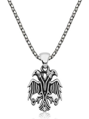 Elwes 925 Ayar Gümüş Çift Başlı Kartal Erkek Gümüş Kolye