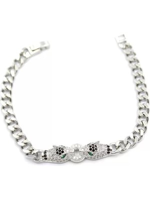 Die Grup Zirkon Taşlı Leopar Bileklik - Gümüş