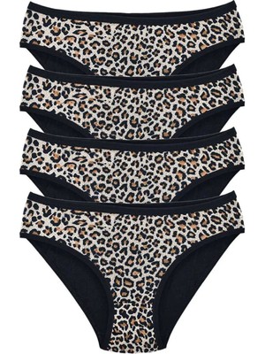 Die Grup 4 Adet Leopar Desenli Likralı Yumuşak Dokulu Kadın Slip Külot