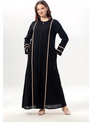 Eliş Şile Bezi Uzun Kol Gülfem Fermuarlı Yazlık Şile Bezi Ferace Siyah Syh