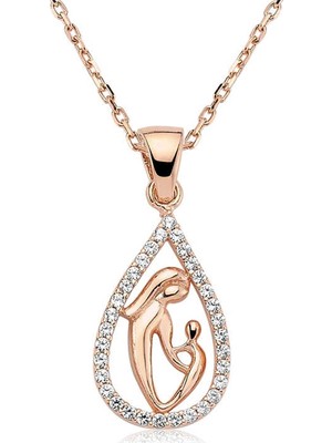 Elwes 925 Ayar Gümüş Damla Anne Çocuk Kolyesi