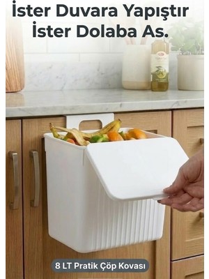 PremiumPort Pratik Askılı Çöp Kovası, Mutfak ve Banyo Için 8l