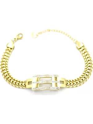 Die Grup Taşlı Zincir Bileklik - Altın