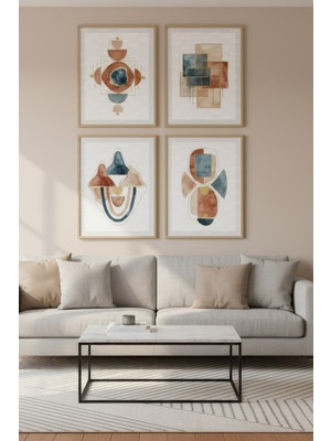 Tontilika Soyut Kompozisyonlar 4’lü Dekoratif Ahşap Çerçeveli Tablo Seti – Soyut Tema Dekor