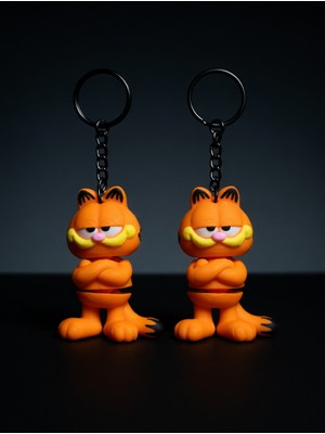 My Craft 3D MYCRAFT3D 2 Adet Klasik Garfield Kedi Anahtarlığı 3D Esnek - Siyah Zincirli