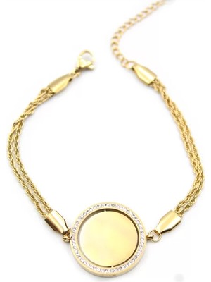 Die Grup Taşlı Plaka Bileklik - Altın